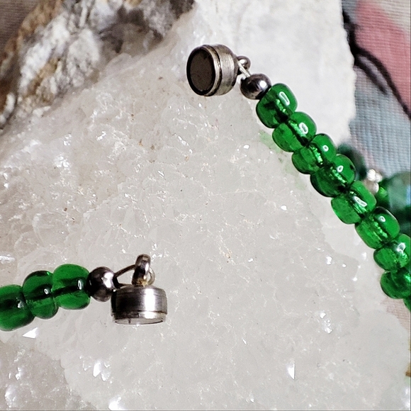 Green Moonglow Lucite Faceted Glass Crystal Beaded Vintage Necklace Seed Beads - Picture 7 of 12